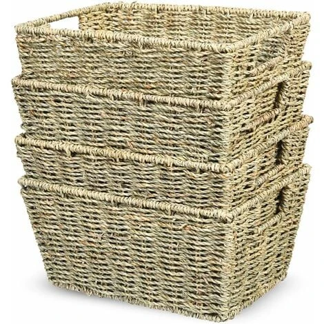 Set Di 4 Cestini In Seagrass Naturale, Cesti Portaoggetti Con Manici, Per Bagno E Cucina 3 Set Di 4 Cestini In Seagrass Naturale, Cesti Portaoggetti Con Manici, Per Bagno E Cucina