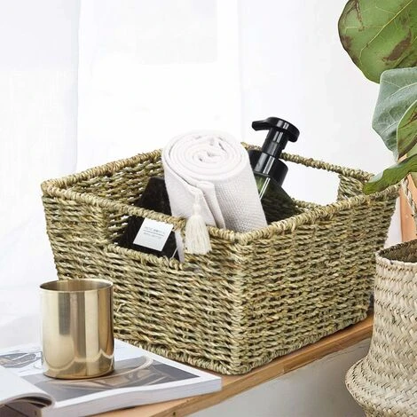 Set Di 4 Cestini In Seagrass Naturale, Cesti Portaoggetti Con Manici, Per Bagno E Cucina 4 Set Di 4 Cestini In Seagrass Naturale, Cesti Portaoggetti Con Manici, Per Bagno E Cucina - immagine 2