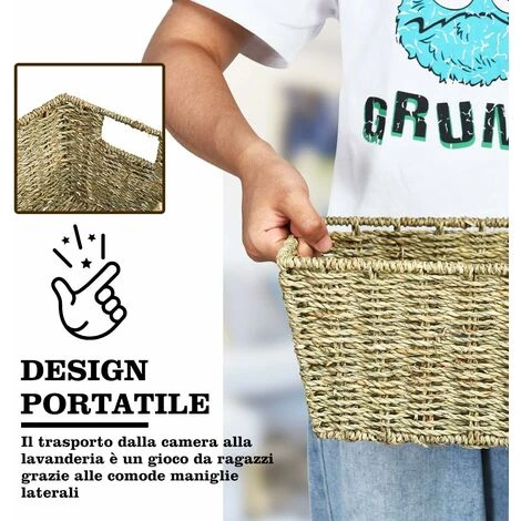 Set Di 4 Cestini In Seagrass Naturale, Cesti Portaoggetti Con Manici, Per Bagno E Cucina 6 Set Di 4 Cestini In Seagrass Naturale, Cesti Portaoggetti Con Manici, Per Bagno E Cucina - immagine 4