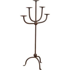 CANDELIERE A PIANTANA IN FERRO BATTUTO LAVORATO A MANO