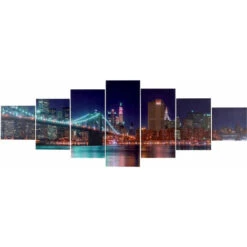 Poster Murale Decorativo 7 Pezzi T375 Legno Con Stampa In Tessuto 140x50cm New York