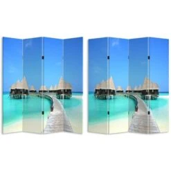 Paravento Separe 4 Pannelli Stampa Fronte Retro Pagoda Caraibi Divisorio 180x160 -Armonia Decor 25094042 3