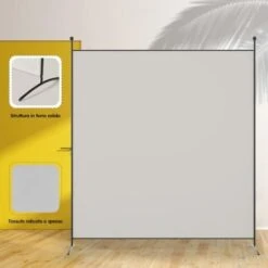 COSTWAY Separè Divisorio In Acciaio Poliestere, Paravento Da Interno Singolo Con Piedini Stabili, Pannelli Divisori Per Interni Per Ufficio E Casa, 180 X 186cm (Bianco) -Armonia Decor 26015195 3
