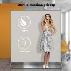 COSTWAY Separè Divisorio In Acciaio Poliestere, Paravento Da Interno Singolo Con Piedini Stabili, Pannelli Divisori Per Interni Per Ufficio E Casa, 180 X 186cm (Bianco) -Armonia Decor 26015195 4