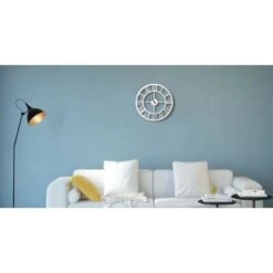 Orologio Vintage Bianco - Decorazione Da Parete, Rotondo - Con Numeri Romani - Da Soggiorno, Cucina, Ufficio - Bianco In Metallo, 50 X 0,16 X 50 Cm 10 Orologio Vintage Bianco - Decorazione Da Parete, Rotondo - Con Numeri Romani - Da Soggiorno, Cucina, Ufficio - Bianco In Metallo, 50 X 0,16 X 50 Cm -Armonia Decor 29552972 4