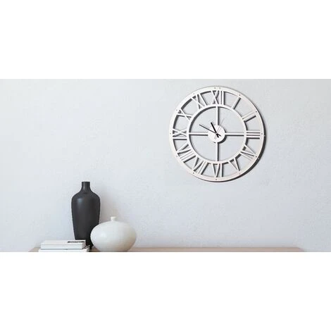 Orologio Vintage Bianco - Decorazione Da Parete, Rotondo - Con Numeri Romani - Da Soggiorno, Cucina, Ufficio - Bianco In Metallo, 50 X 0,16 X 50 Cm 7 Orologio Vintage Bianco - Decorazione Da Parete, Rotondo - Con Numeri Romani - Da Soggiorno, Cucina, Ufficio - Bianco In Metallo, 50 X 0,16 X 50 Cm - immagine 5