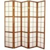 Paravento Giapponese Shoji In Legno Marrone Scuro Di 5 Pannelli
