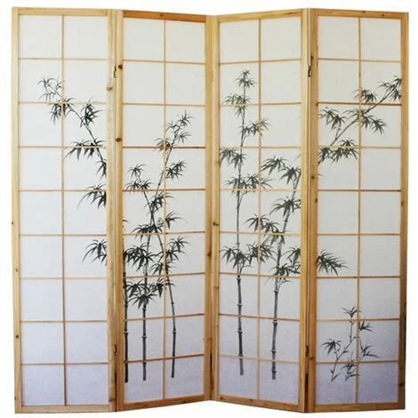 Paravento In Legno E Bambù Naturale Con Disegno Sombro Di 4 Pannelli 3 Paravento In Legno E Bambù Naturale Con Disegno Sombro Di 4 Pannelli