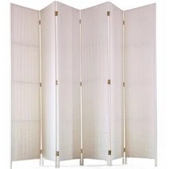 Paravento Di 6 Pannelli In Fibre Naturale Colore Bianco - Dim: A180 X L270 Cm