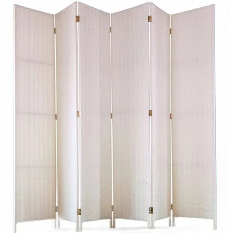 Paravento Di 6 Pannelli In Fibre Naturale Colore Bianco - Dim: A180 X L270 Cm 3 Paravento Di 6 Pannelli In Fibre Naturale Colore Bianco - Dim: A180 X L270 Cm