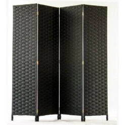 Paravento Di 4 Pannelli In Fibre Sintetiche, Tinta Nera - Dim: A170 X L160 Cm