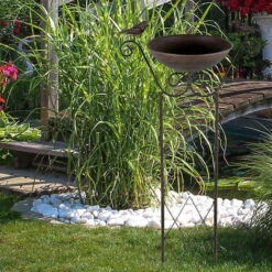 Vasca Per Uccelli Con Supporto Vaschetta Per Uccellini, Griglia Per Viticci Con Picchetto A Terra Resistente Al Gelo Marrone Antico, 19 Cm LxA 30x82 Cm, Giardino -Armonia Decor 30405011 3