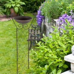 Vasca Per Uccelli Con Supporto Vaschetta Per Uccellini, Griglia Per Viticci Con Picchetto A Terra Resistente Al Gelo Marrone Antico, 19 Cm LxA 30x82 Cm, Giardino -Armonia Decor 30405011 4