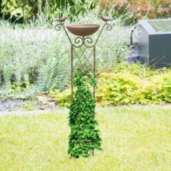 Vasca Per Uccelli Con Supporto Vaschetta Per Uccellini, Griglia Per Viticci Con Picchetto A Terra Resistente Al Gelo Marrone Antico, 19 Cm LxA 30x82 Cm, Giardino -Armonia Decor 30405011 5