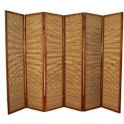 Paravento In Legno Marrone In Bambù Di 6 Pannelli
