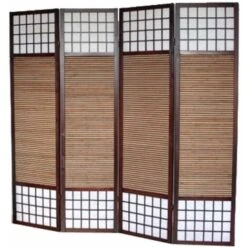Paravento In Legno Marrone E Bambù Speciale Taglia 2 M Di 4 Pannelli