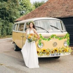 Ghirlanda Di Girasole Artificiale 4 Pezzi, Vite Di Girasole Di Seta, Fiori Artificiali Con Foglie Verdi, Decorazione Della Tavola Di Nozze -Armonia Decor 31782015 3