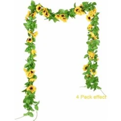 Ghirlanda Di Girasole Artificiale 4 Pezzi, Vite Di Girasole Di Seta, Fiori Artificiali Con Foglie Verdi, Decorazione Della Tavola Di Nozze -Armonia Decor 31782015 4