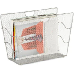 Relaxdays Portariviste Mesh Cesto Portadepliant Da Terra Metallo Portagiornali HLP HBT 27 X 39 X 17 Cm, Argento
