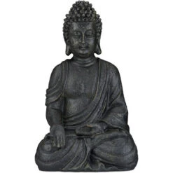 Relaxdays Statua Zen Del Buddha Seduto XL, 40 Cm, Feng Shui, Per Esterni, Da Giardino, Decorativa, Grigio Scuro