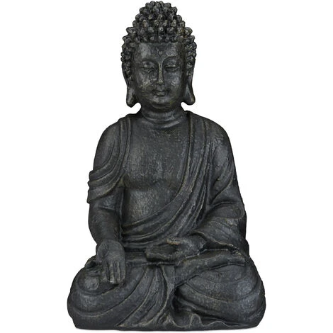 Relaxdays Statua Zen Del Buddha Seduto XL, 40 Cm, Feng Shui, Per Esterni, Da Giardino, Decorativa, Grigio Scuro 3 Relaxdays Statua Zen Del Buddha Seduto XL, 40 Cm, Feng Shui, Per Esterni, Da Giardino, Decorativa, Grigio Scuro
