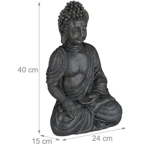 Relaxdays Statua Zen Del Buddha Seduto XL, 40 Cm, Feng Shui, Per Esterni, Da Giardino, Decorativa, Grigio Scuro 6 Relaxdays Statua Zen Del Buddha Seduto XL, 40 Cm, Feng Shui, Per Esterni, Da Giardino, Decorativa, Grigio Scuro - immagine 4