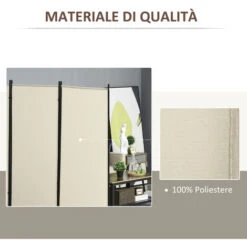 HOMCOM Paravento A 3 Pannelli Pieghevole, Frangivista Divisorio Per Ambienti In Metallo E Poliestere 253x50x182cm Beige -Armonia Decor 31870077 5