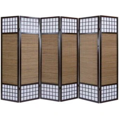 Paravento Giapponese In Legno Bambù Di 6 Pannelli