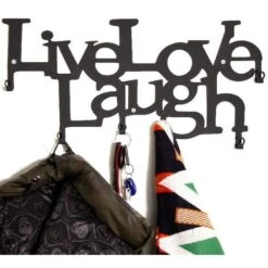 Appendiabiti Vivi Ama Ridi - Frasi - Con Ganci - Decorazione Da Parete, Wall Art, Muro - Da Ingresso, Corridoio - Nero In Metallo, 46 X 2 X 27 Cm -Armonia Decor 32146549 3