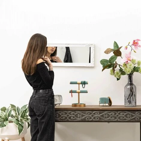 Baroni Home Specchio Da Parete Con Cornice Rettangolare In Legno In Stile Shabby. Dimensione 28x3x65 Cm Bianco Anticato 7 Baroni Home Specchio Da Parete Con Cornice Rettangolare In Legno In Stile Shabby. Dimensione 28x3x65 Cm Bianco Anticato - immagine 5