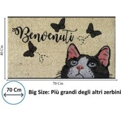 Baroni Home Zerbino Da Esterno In Cocco Con Base In PVC Dipinto A Mano Raffigurante 70X40X2 Cm. Facile Da Pulire E Ultraresistente Gatto E Farfalle Con Scritta Benvenuti -Armonia Decor 32914015 3