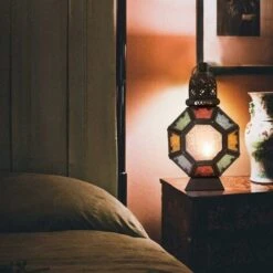 Lanterna Marocchina In Metallo Retrò, Portacandele In Ferro Portacandele Marocchino Per Giardino Esterno, Lanterna A Candela Lampada Candela Arredamento Orientale - Nero + Colorato -Armonia Decor 32950867 3