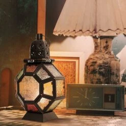 Lanterna Marocchina In Metallo Retrò, Portacandele In Ferro Portacandele Marocchino Per Giardino Esterno, Lanterna A Candela Lampada Candela Arredamento Orientale - Nero + Colorato -Armonia Decor 32950867 4