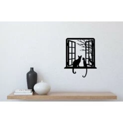 Decorazione In Metallo Gatto - Animali - Wall Art, Muro - Nero In Metallo, 45 X 0,15 X 55 Cm -Armonia Decor 33202888 5