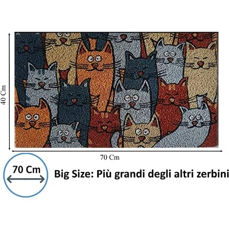 Baroni Home Zerbino Da Esterno In Cocco Con Base In PVC Dipinto A Mano Raffigurante 70X40X2 Cm. Facile Da Pulire E Ultraresistente Colonia Di Gatti 5 Baroni Home Zerbino Da Esterno In Cocco Con Base In PVC Dipinto A Mano Raffigurante 70X40X2 Cm. Facile Da Pulire E Ultraresistente Colonia Di Gatti - immagine 3