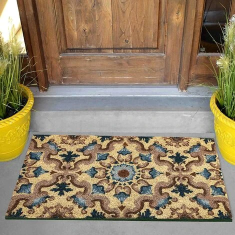 Baroni Home Zerbino Da Esterno In Cocco Con Base In PVC Dipinto A Mano Raffigurante 70X40X2 Cm. Facile Da Pulire E Ultraresistente Maioliche Blu E Verdi 4 Baroni Home Zerbino Da Esterno In Cocco Con Base In PVC Dipinto A Mano Raffigurante 70X40X2 Cm. Facile Da Pulire E Ultraresistente Maioliche Blu E Verdi - immagine 2