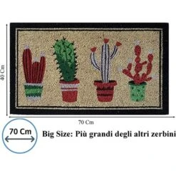Baroni Home Zerbino Da Esterno In Cocco Con Base In PVC Dipinto A Mano Raffigurante 70X40X2 Cm. Facile Da Pulire E Ultraresistente Cactus Vasi Colorati -Armonia Decor 33511806 3