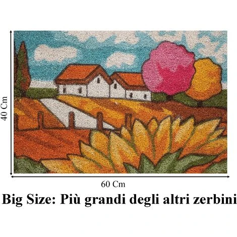 Baroni Home Zerbino Da Esterno In Cocco Con Base In PVC Dipinto A Mano Raffigurante 60X40X2 Cm. Facile Da Pulire E Ultraresistente Paesaggio Campagna 5 Baroni Home Zerbino Da Esterno In Cocco Con Base In PVC Dipinto A Mano Raffigurante 60X40X2 Cm. Facile Da Pulire E Ultraresistente Paesaggio Campagna - immagine 3