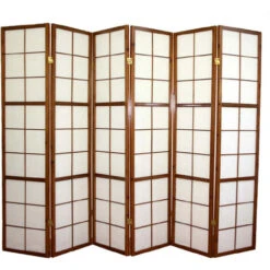 Paravento Giapponese Shoji In Legno Marrone Scuro Di 6 Pannelli