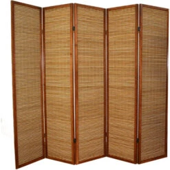 Paravento In Legno Marrone Bambù Di 5 Pannelli