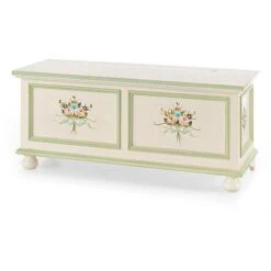 Cassapanca 120 Cm In Legno Con Piedi A Cipolla Bianco Con Decori