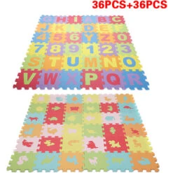 Tappeto Puzzle Schiuma Eva,Tappeto Da Gioco Per Bambini,26 Lettere+0 A 9+36 Animali(72 Pezzi)