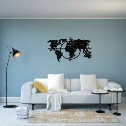 Decorazione In Metallo Mappamondo Arte - Da Soggiorno, Camera -Nero Metallo 100 X 1,5 X 56 -Armonia Decor 35553851 4
