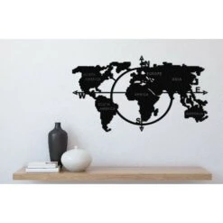 Decorazione In Metallo Mappamondo Arte - Da Soggiorno, Camera -Nero Metallo 100 X 1,5 X 56 -Armonia Decor 35553851 5