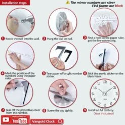 Orologio Da Parete 3D Fai-da-te Senza Cornice XXL Adesivi Per Specchi Muti Decorazione Scolastica Per Ufficio A Casa (2 Anni Di Garanzia) (Argento-14) -Armonia Decor 36248287 4