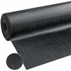 Zerbino Gomma Tappeto Isolante Antiurto Antiscivolo Copri Pavimento Varie Misure Nero Rigato Gomma - 120x20 Cm
