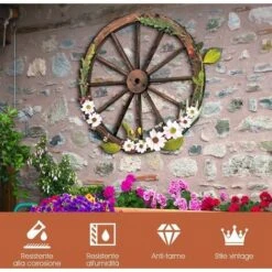 2 Ruote In Legno, Ruota Decorativa Da Giardino, Casa Decorazione,Marrone 76x76x3,5 Cm -Armonia Decor 37329610 4