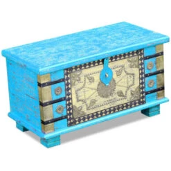 Baule Blu Legno Di Mango 80x40x45 Cm VidaXL -Armonia Decor 3765068 5