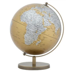 Dmora Mappamondo Decorativo, Metallo E Plastica, Colore Oro, Misure: 25 X 25 X 34 Cm, Con Imballo Rinforzato