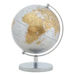 Dmora Mappamondo Decorativo, Metallo E Plastica, Colore Argento, Misure: 20 X 20 X 28 Cm, Con Imballo Rinforzato